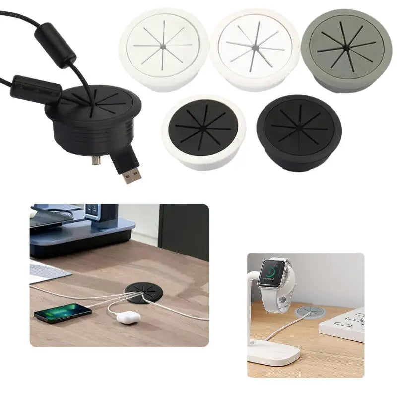 50mm 60mm Cable Grommet Desk Cord Hole Cover, Wire Outlet Port Threading Box Cover for Office Table Countertop Cable Management
