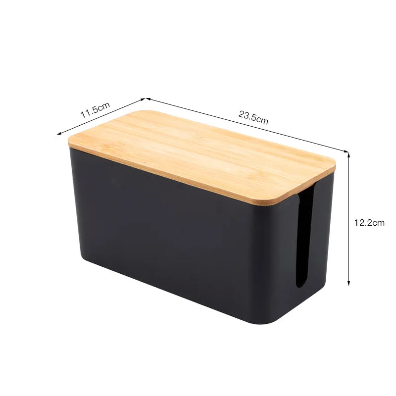 Wooden Cable Storage Box Dustproof Power Line Organizer Home Charger Socket Winder Wire Case for Cable Management