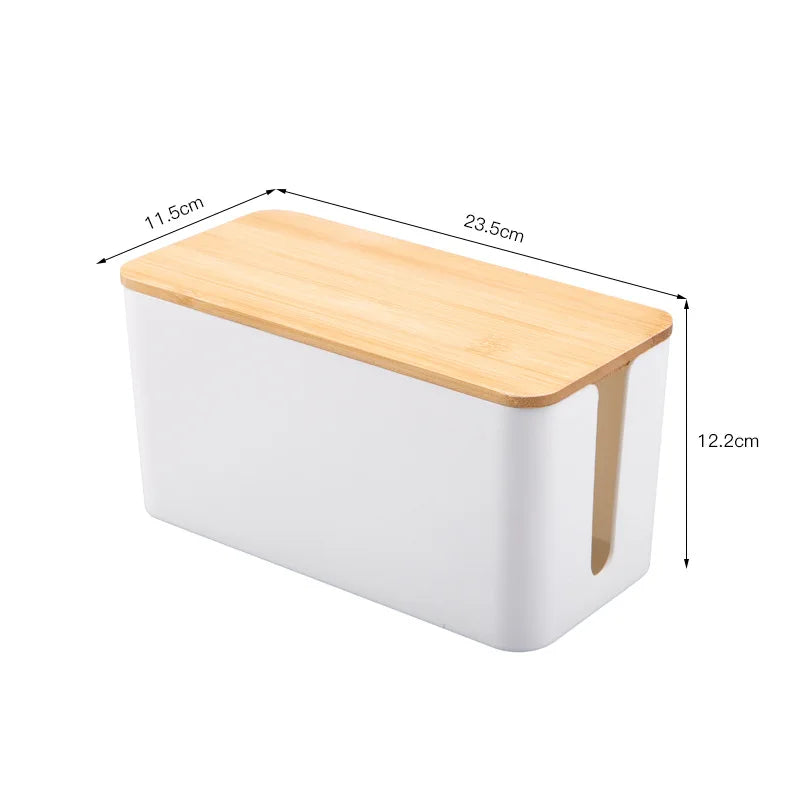 Wooden Cable Storage Box Dustproof Power Line Organizer Home Charger Socket Winder Wire Case for Cable Management