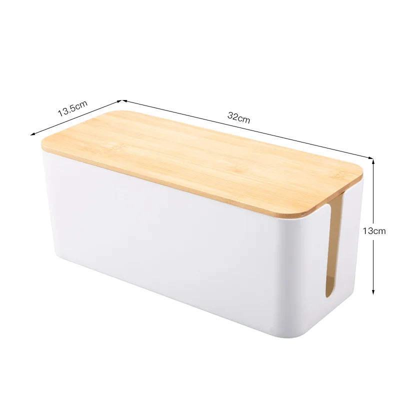 Wooden Cable Storage Box Dustproof Power Line Organizer Home Charger Socket Winder Wire Case for Cable Management